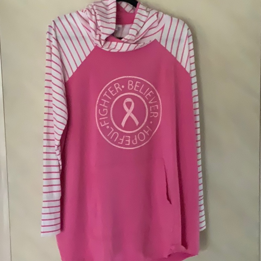 NWT Pink Striped Breast Cancer Awareness Hoodie – Hope Fighter Believer 2XL